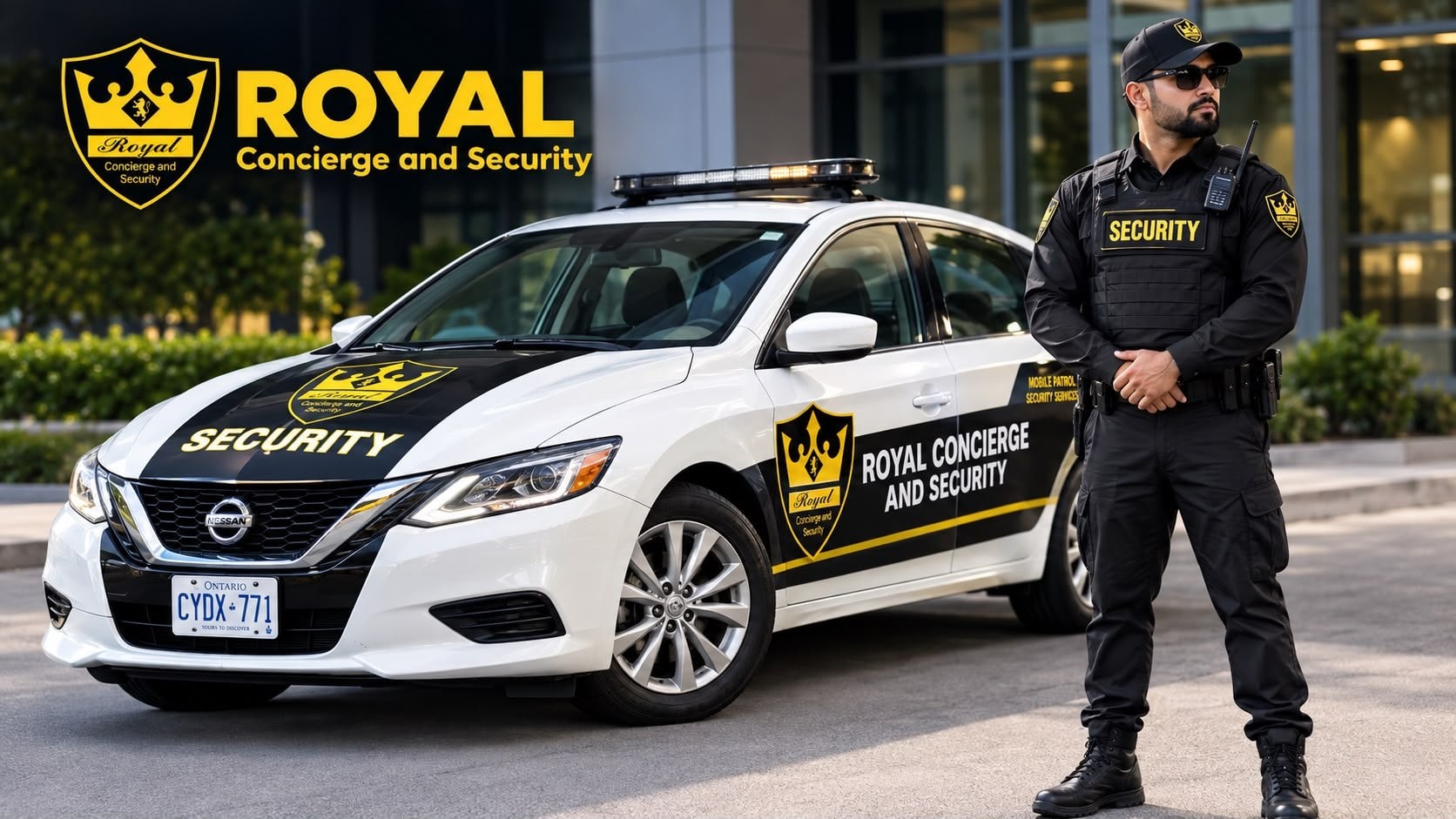 Royal Concierge and Security marked patrol car with an officer
